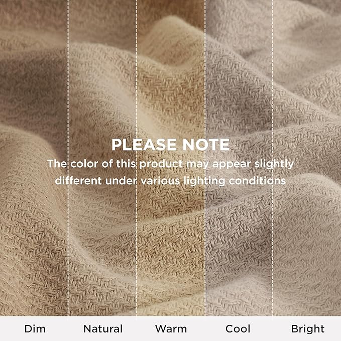 Bedsure GentleSoft 100% Cotton Large Throw Blanket for Couch 50x70 inches - Breathable and Lightweight, Soft Cozy Herringbone Woven Cotton Throw for Summer Spring, Light Brown Office Chair Blanket
