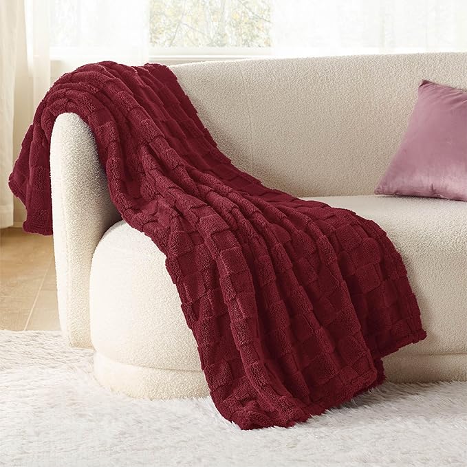 Bedsure GentleSoft Christmas Throw Blanket for Couch - Red Fall Checkered Fleece Red Blankets Gifts for Women Men Girls, Cute Soft Cozy Throw for Bedroom Home Decor Gifts, 50x60 Inches