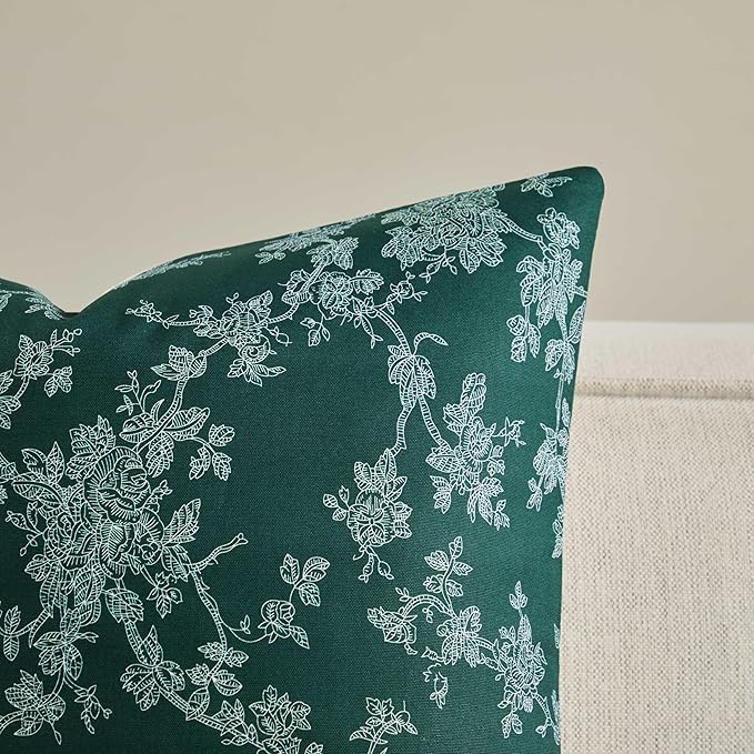 100% Cotton French Pastoral Throw Pillow Covers Set of 2, 16x16 Inch Background/Green Farmhouse Decorative Cushion Covers for Sofa Bed Living Room Home Decor