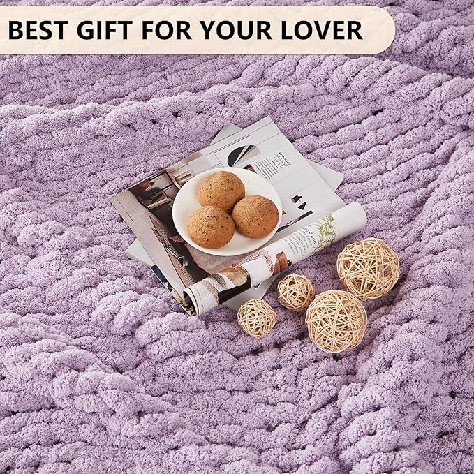L'AGRATY Chunky Knit Blanket Throw - Soft Chenille Yarn Throw Blanket 30x40：Handmade Thick Cable Knit Crochet Blanket - Large Knit Blanket Chunky Rope Knot Throw Blanket for Couch Sofa Bed Home Decor