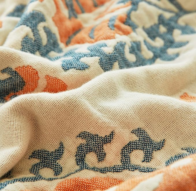 Scientific Sleep Floral Boho Mandala Datura Flower Bohemia Reversible 100% Cotton Muslin Blanket Throw Cover for Bed Couch Sofa Cozy Soft Lightweight Warm Quilt Bedspread Coverlet Twin 60 in x 80 in