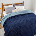 Bedsure Gentlesoft Sherpa King Size Blanket for Bed- Fleece Fluffy & Cozy Cable Jacquard Tufted for Women Gift, Thick and Warm Christmas Blanket for Winter, Navy, 108x90 Inches