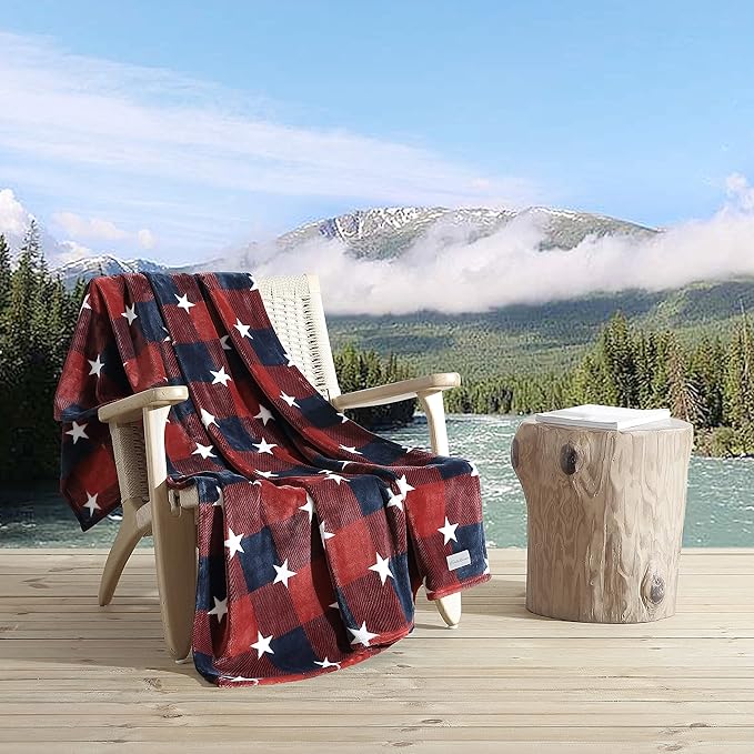 Eddie Bauer - Throw Blanket, Ultra-Soft Reversible Plush Fleece Blanket, Cozy Lightweight Bedding for Couch & Bed (Americana Plaid Red, 50' x 70')