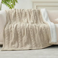 Amélie Home Cable Knit Throw Blanket for Couch, Chenille Sherpa Soft Cozy Throw Blankets for Sofa Chair Comfortable Home, 50"x60", Beige