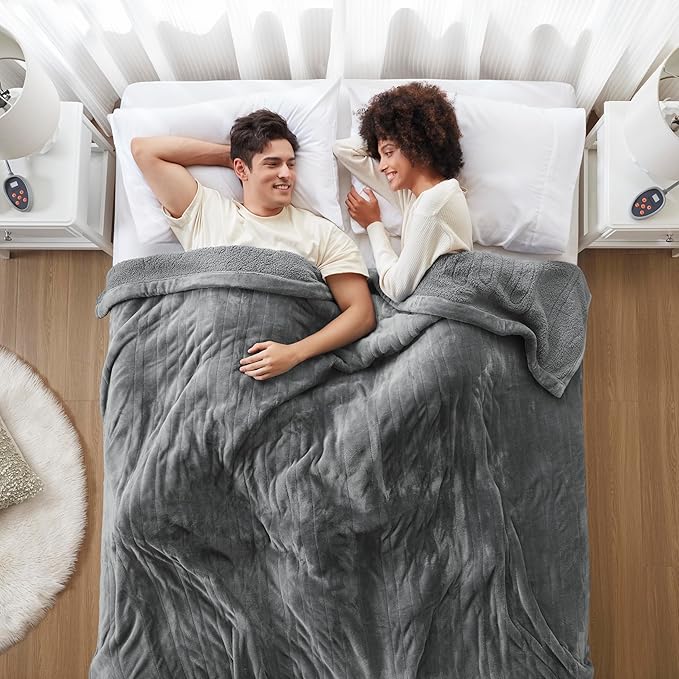 Beautyrest Heated Blanket, Electric Blanket, Soft, Warm, Reversible Plush - Sherpa Heating Blanket with 20 Heat Settings, 1-10 hrs Timer Auto Shut Off, Machine Washable, Full (84 inx80 in), Grey
