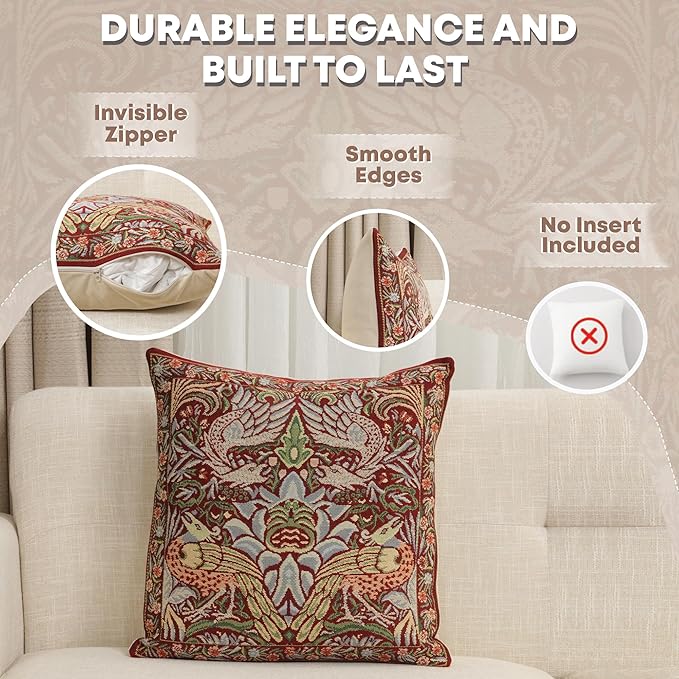 Charlotte Home Furnishings Throw Pillow Covers 16x16 in Red Dragon Decorative Couch Pillow Covers Boho Decor European Tapestry Cushion Cases Living Room Cozy Home Decor Jacquard Woven Soft Cotton
