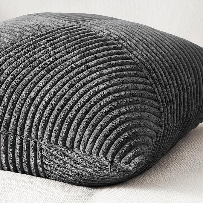 Topfinel Pack of 2 Decorative Throw Pillow Covers 18x18 Inch Soft Corduroy Boho Textured Striped Patchwork Pillow Covers Farmhouse Rustic Home Decor for Spring Sofa Living Room Couch Bed Darkgrey