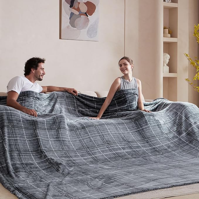 Soft Cozy 120x138 Inches Seamless Oversized King Fleece Blanket, Line Pattern Giant Huge, Extra Large 10'x11.5', California King Blanket for Sofa, Family, Travel, Line Dark Grey