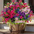 Artificial Flowers for Outdoors Fake Plants - 16 Bundles Faux Outside Greenery Boxwood No Fade Plastic Shrubs Fall Decor Farmhouse Home Garden Thanksgiving Mums (Mix White Purple Pink)