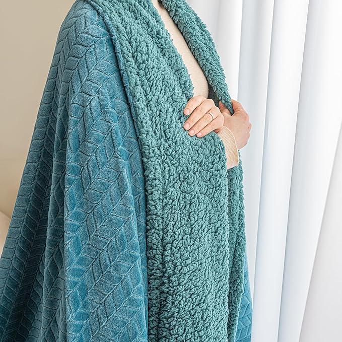 K.Garden Blue Fleece Throw Blanket – Ultra-Soft Flannel Cozy Throw for Adults, Lightweight Leaves Design Fuzzy Blanket for Couch, Sofa, Bed & Office. Warm Plush All-Season Blanket, 90 * 90 Inches