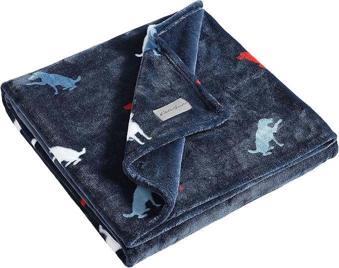 Eddie Bauer - Throw Blanket, Ultra-Soft & Reversible Plush Bedding, Blanket for Couch & Bed (Buddy The Dog Blue, 50" x 70")