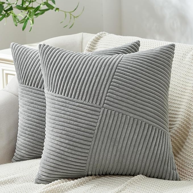 Topfinel Decorative LightGrey Throw Pillow Covers 26x26 Inch Soft Corduroy Modern Farmhouse Grey Pillow Covers for Living Room Couch Sofa Bed Set of 2 65x65 cm