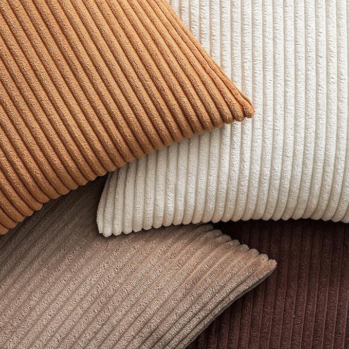 EMEMA Brown Decorative Throw Pillow Covers 20x20 Inch Set of 4 Boho Farmhouse Corduroy Striped Square Pillow Case,Western Modern Cushion Covers for Couch Bed Livingroom Home Decor