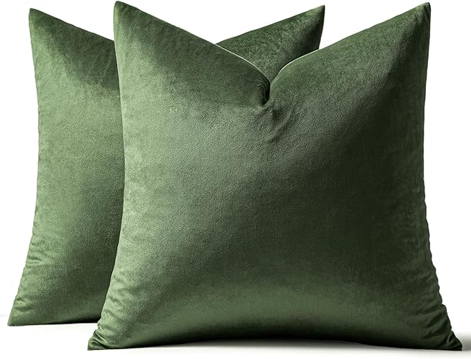 MIULEE Velvet Throw Pillow Covers 18x18 Inch, Pack of 2 - Moss Green, Soft Solid Decorative Pillow Covers Square Cushion Cases Farmhouse Modern Home Decor for Spring Couch Sofa Bedroom Living Room