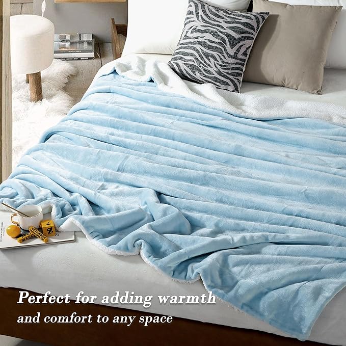 Mocassi Premium Ultra-Soft Flannel Fleece Sherpa Throw Blanket - Warm Cozy Reversible Plush Micromink Blanket for Couch, Bed and Sofa - Fluffy, Christmas Winter Bedding Gift, Full, Aqua