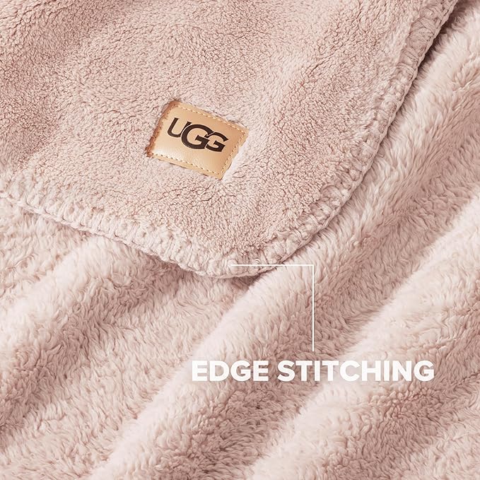 UGG Whitecap Full/Queen Blanket, Fleece Fluffy Blanket for Bed, Luxury Cozy Oversized Throw for Couch, Washable Hypoallergenic Queen Bedding, Cute Decor, 90" x 90", Quartz Pink