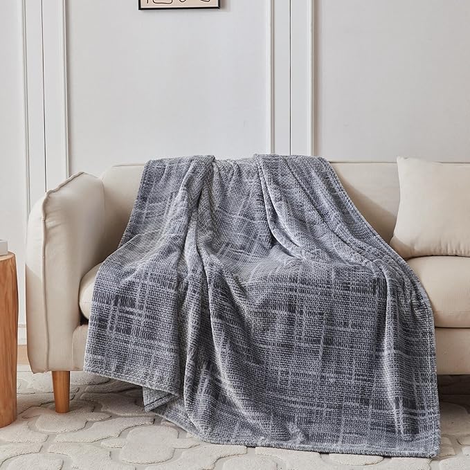 COOVA Fleece Bed Blanket Twin Size, Super Soft and Cozy 3D Jacquard Warm Blankets, Lightweight and Fuzzy Throw for Couch, Sofa, Chair, Giftable (Light Grey, 60"x80")