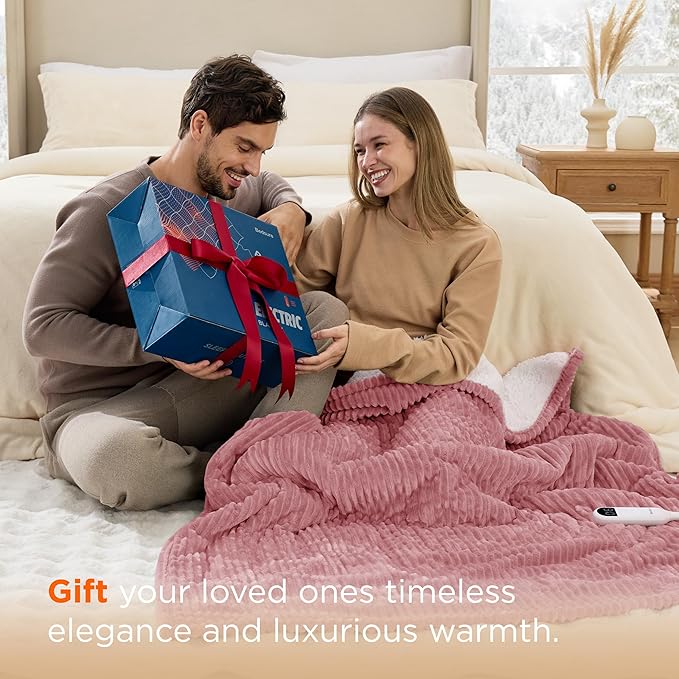 Bedsure GentleSoft Electric Blanket Twin - Soft Ribbed Flannel Heated Blanket, Heating with 10 Time Settings, 6 Heat Settings, and 8 hrs Timer Auto Shut Off (62x84 inches, Pink)