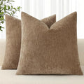 decorUhome Chenille Brown Throw Pillow Covers 18x18 Inch Set of 2, Decorative Soft Couch Pillow Covers Solid Dyed Accent Farmhouse Neutral Square Pillow Cases for Sofa