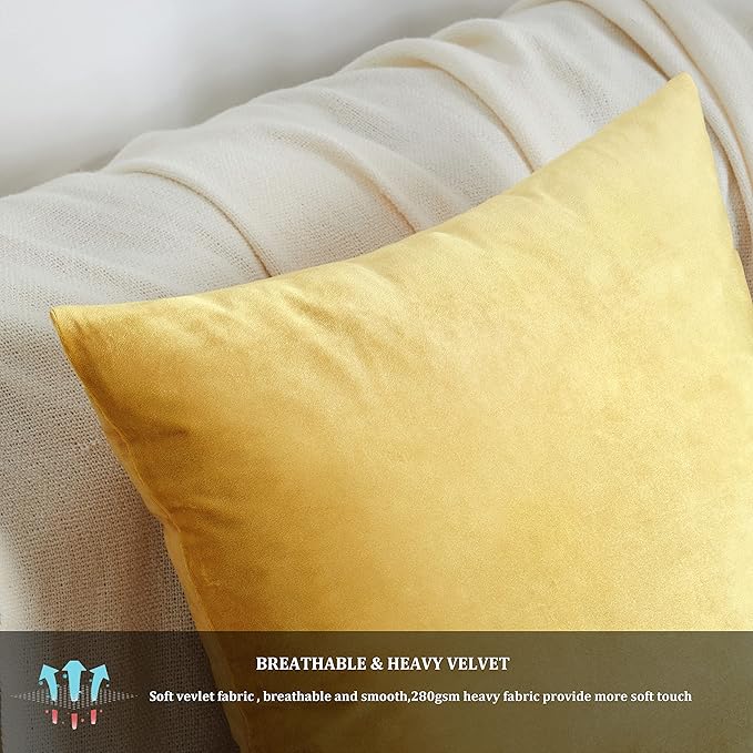 GIGIZAZA Decorative Throw Pillow Covers 16 x 16, Yellow Soft Pillow Covers Velvet,Set of 4 Decor Square Cushion Covers