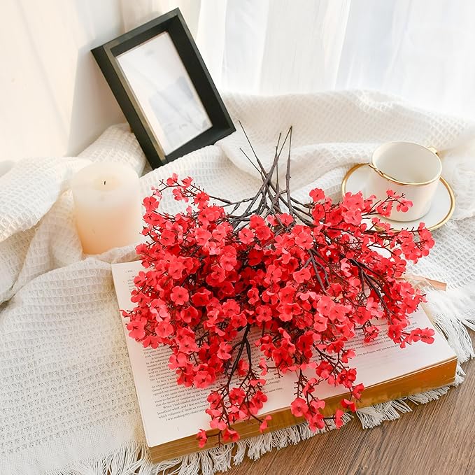Mandy's Hot Pink Artificial Baby’s Breath Flowers 6 Bundles Silk Gypsophila, 18.5 Inch European Style Modern Home Decor Centerpiece, Neutral Wedding Flower Arrangements