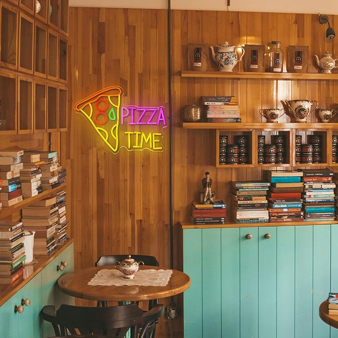 Pizza Time Neon Sign for Wall Decor Delicious Pizza LED Light Sign Dimmable Business Food Neon Light Colorful Pizzeria Neon Light Up Sign for Bars Parties Kitchens Bedrooms