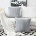 UGASA Velvet Pillow Covers Striped, Decorative Throw Cushion Case with Hidden Zipper for Home Couch/Bedroom/Car, Soft Cozy Solid Square, 1 Pack (20"x20", Light Grey)