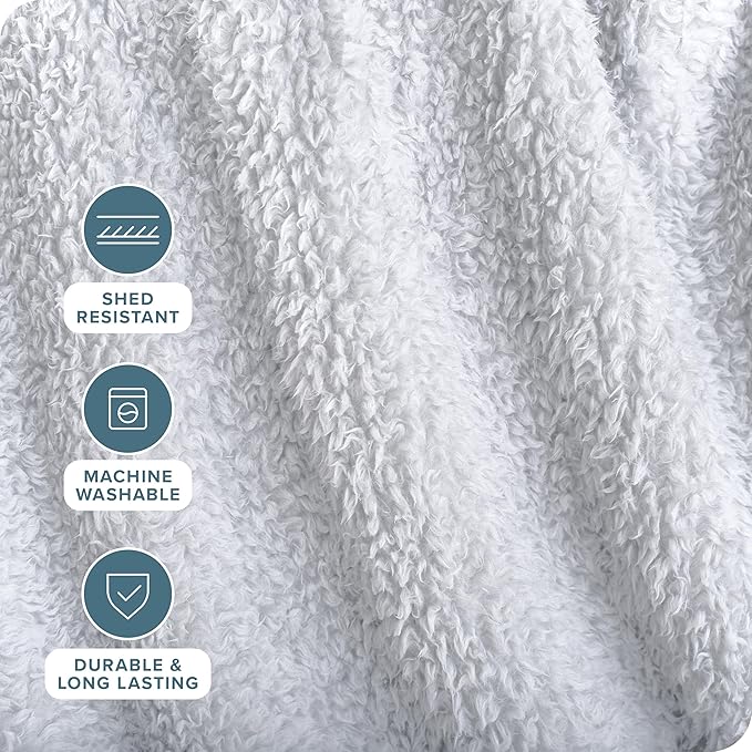 Bare Home Faux Shearling Blanket - Full/Queen Size - Blanket for Bed, Sofa, Couch, Camping, Travel, and Gifts - Warm & Lightweight - Fluffy & Soft (Full/Queen, Solid White)