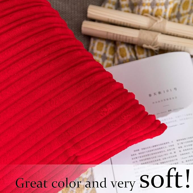 UGASA Super Soft Flannel Pillow Covers Christmas Decor Striped Practical Classic for Sofa/Bedroom, 2 Pcs, 18x18 Inch, Red