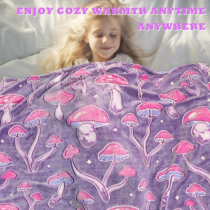 Mushroom Throw Blanket Gifts for Women Girls, Glow in The Dark Mushroom Decor Cute Blankets for Bed Sofa Couch, Cottagecore Room Decor Stuff Kids Gifts for Birthday Christmas