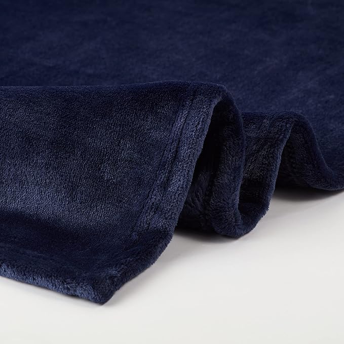Serta Cozy Plush Thick Fuzzy Super Soft Lightweight Throw Blanket for Bed, Couch, or Travel, Queen (90 in x 90 in), Navy