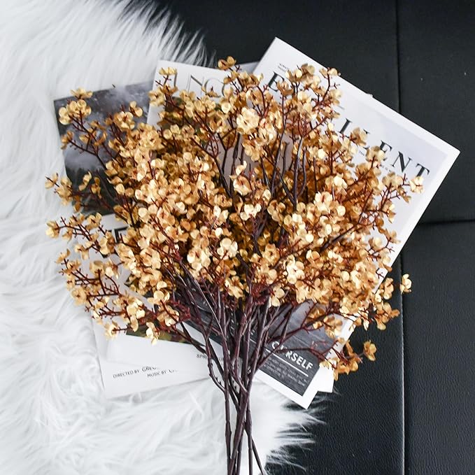 Mandy's Gold Artificial Baby’s Breath Flowers 15 Bundles Silk Gypsophila, 18.5 Inch European Style Modern Home Decor Centerpiece, Neutral Wedding Flower Arrangements