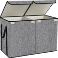 Large Kids Toy Box Chest Storage organizer with Double Flip-Top Lid - Collapsible Sturdy Toy Organizers And Storage Bins With Big Handles For Nursery, Playroom, 26.8"x13.8"x16"(Grey)