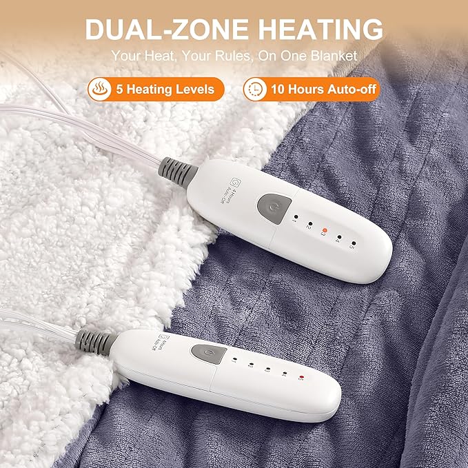Queen Size Heated Blanket 84''X90'' Heating Blanket - Purple Electric Blanket Flannel Sherpa Double Controllers Heated Blanket with 5 Heat Settings & 10 Hours Auto-Off for Grandma Gifts(Lavender)