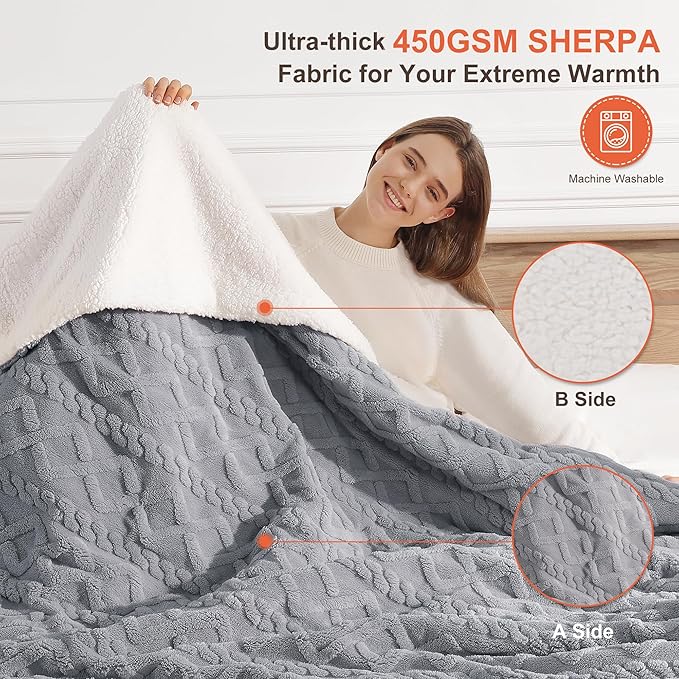 Electric Blanket Twin Heated Blanket 62''X84'' with 5 Heating Levels & 10 Hours Auto Off, ETL& FCC Certification Dual Sherpa Twin Heating Blanket Washable for Home/Office/Bed, Great Gift(Dark Gray)