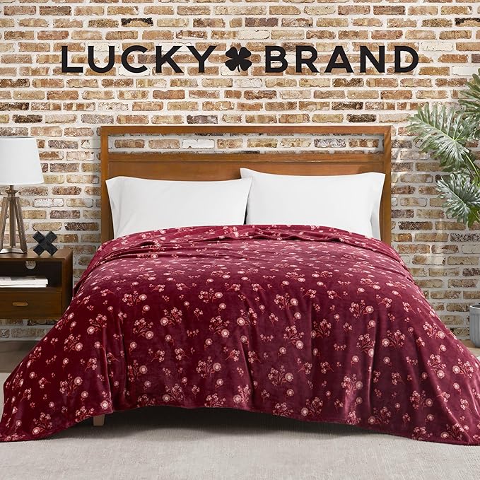 Lucky Brand Daisy Red Floral 66"X90" Cozy Plush Blanket - Premium Microfiber Throw for Luxurious Comfort and Style Twin/Twin XL Size