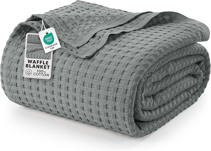 Utopia Bedding Cool Grey 100% Cotton Waffle Blanket 300 GSM [Twin - 90x72 Inch] Soft Lightweight Breathable Bed Blanket for All Season