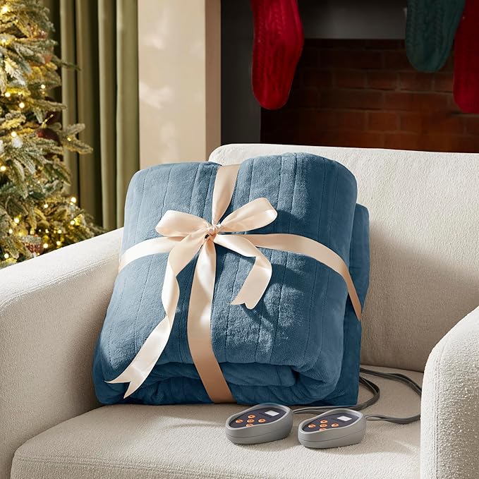 Beautyrest Heated Microlight to Berber Blanket - Queen, Blue