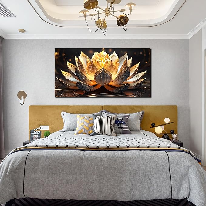 Lotus Flower Pictures Wall Decor for Bedroom Gold Room Wall Decor for Women Modern Canvas Prints Wall Art Size 24 x 48 Inch
