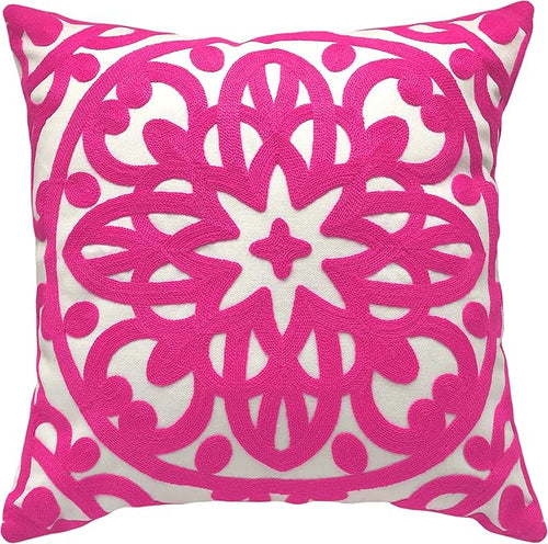 Alysheer Embroidered Decorative Throw Pillow Cover 20"x 20", Boho Mandala Modern Thick Embroidery Pattern, Durable Cotton Canvas Soft Cushion Case for Sofa Couch Bed Living Room (Bright Hot Pink)