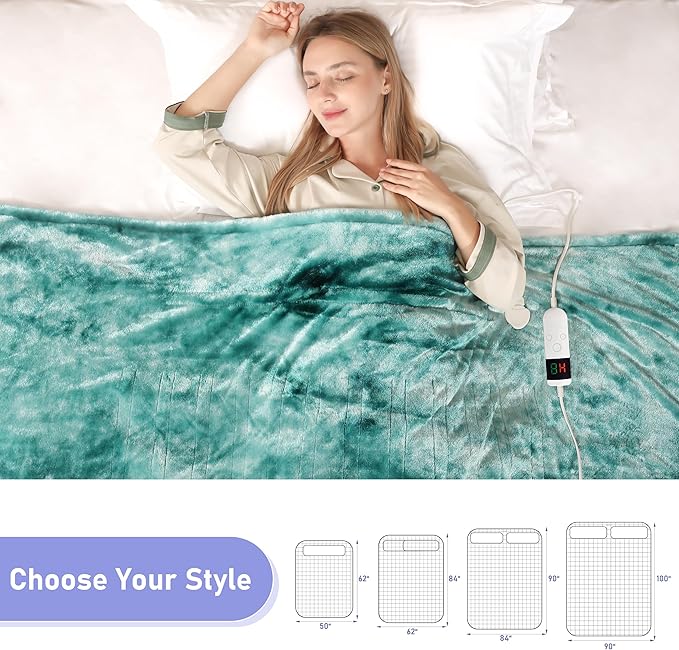 Electric Heated Blanket Full 72''x84''Size Faux Fur Heating Blanket 10 Heating Settings, 1-8h Timer & Overheat Protection, Machine Washable, Soft Flannel and Sherpa Full Body Warmth