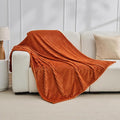 Bnuitland Burnt Orange Flannel Throw Blanket, 300GSM Super Soft Fleece Stripe Pattern Sofa Blanket for Babys and Kids, Lightweight Cozy Bed Throw for Home Decor All Season