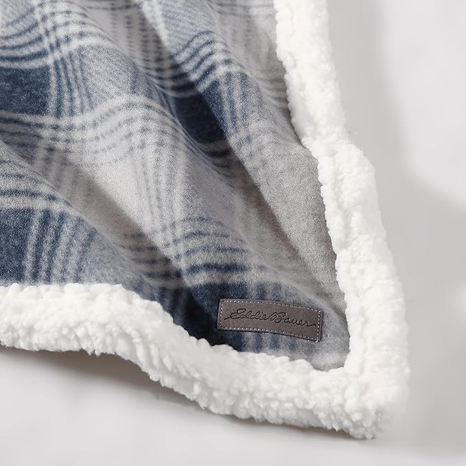 Eddie Bauer - Blanket, Super Soft Reversible Sherpa & Brushed Fleece Bedding, Ideal Throw Blankets for Couch, Plaid Home Design (Nordic Midnight)