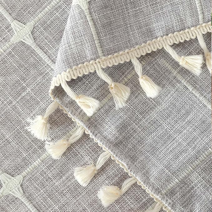 SIELUNO Coffee Table Cover, Rustic Farmhouse Rectangle Table Cloth Cotton Linen Waterproof with Pockets and Tassel for Living Room Decoration - Grey Small Plaids - 24x64 Inch