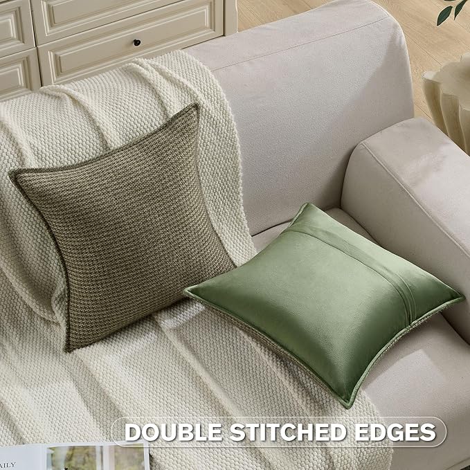 FUTEI Olive Green Decorative Throw Pillow Covers 16x16 Inch Set of 2,Soft Houndstooth Gingham Textured Cushion Case,Modern Home Decor for Couch Bed Living Room