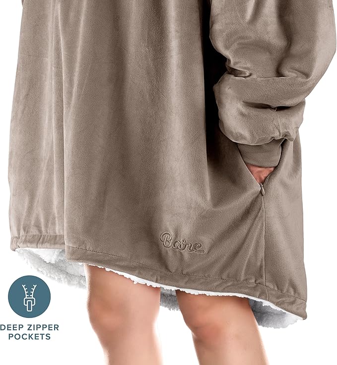 Bare Home Wearable Blanket Hoodie - Soft Plush Sherpa - Warm and Cozy - Oversized Wearable Blanket - Adult & Kid Sizes