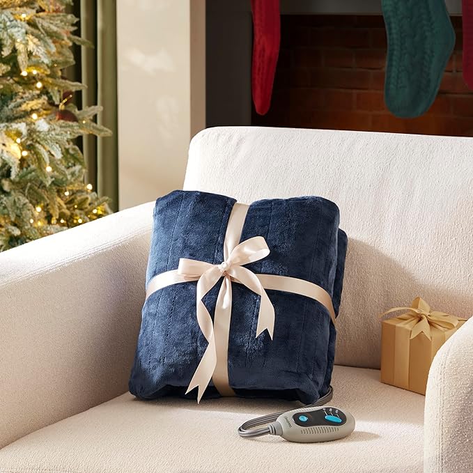 Beautyrest Heated Blanket, Electric Blanket, Soft, Warm, Reversible Plush - Sherpa Heating Blanket with 20 Heat Settings, 1-10 hrs Timer Auto Shut Off, Machine Washable, Twin (84 inx62 in), Indigo