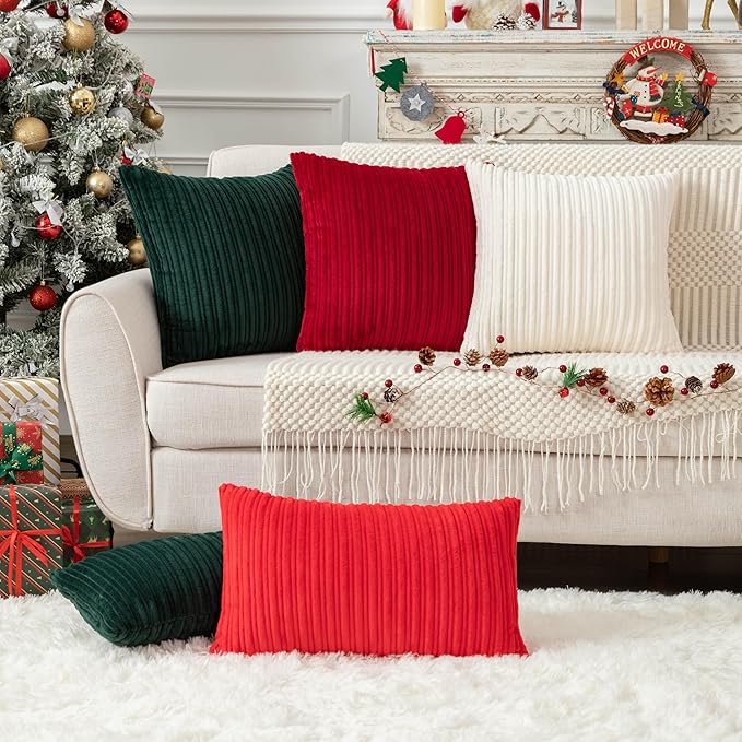 UGASA Pack of 2 Christmas Velvet Soft Warm Throw Pillow Covers Set Cushion Cases Pillowcases for Livingroom/Bedroom/Sofa, 20"x20"(50x50cm), Burgundy
