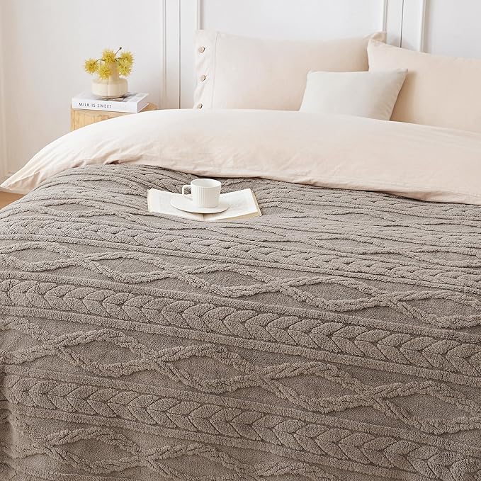 COOVA Taupe Fleece King Blanket for Bed - Super Soft Cozy Plush Fuzzy Blanket for Sofa,Premium Sherpa Warm Large Throw for Women,Couch,Chair,90x102 Inches