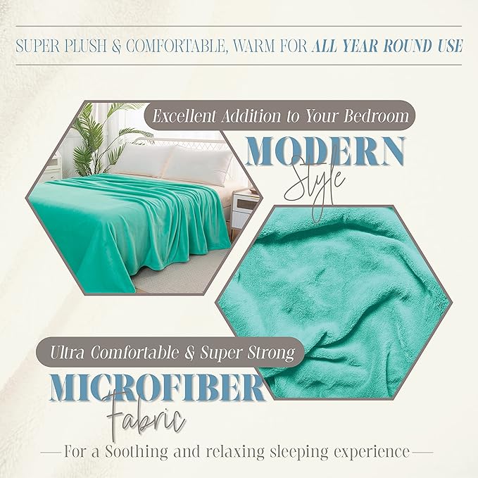 Elegant Comfort Luxury Velvety Feel Blanket, All-Season Lightweight Blanket, Ultra Plush, Soft, Cozy-Fuzzy Flannel Fleece for Couch, Sofa, Bed, Travel, Solid Design, King/California King, Tiffany